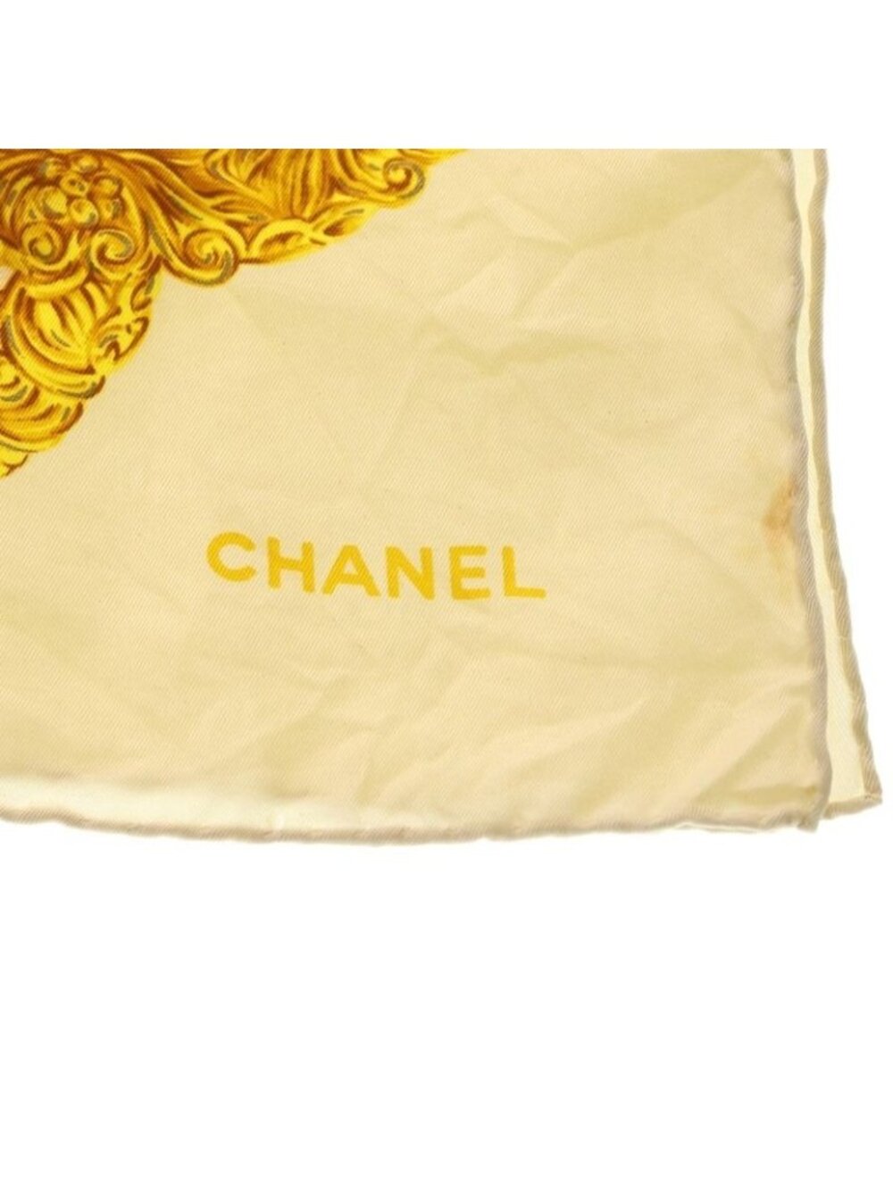 Chanel Coco Mark Chain Motif Scarf Gold Silk - Picture 3 of 6
